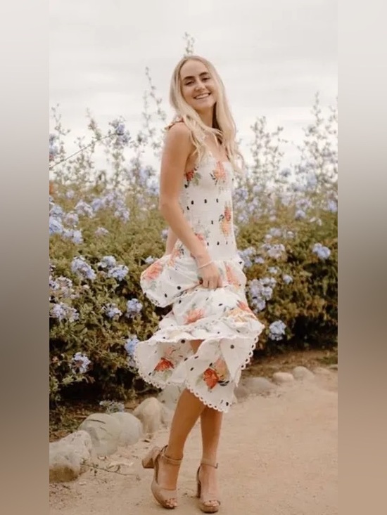 FARM Rio Dresses & Skirts - NWT Farm Rio White Nanaju Midi Dress Floral Dot Lace Tiered Boho Airy Chic